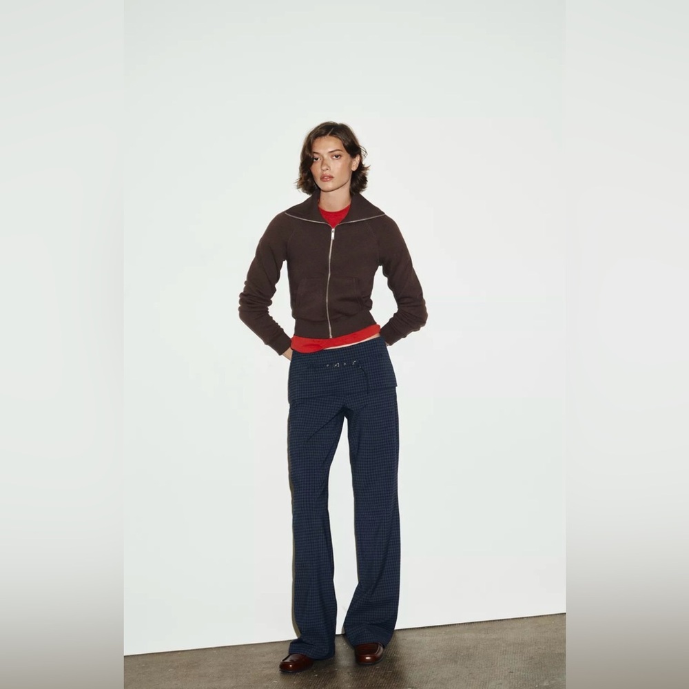 ZARA INDIGO CHECK BELTED PANTS SIZE M